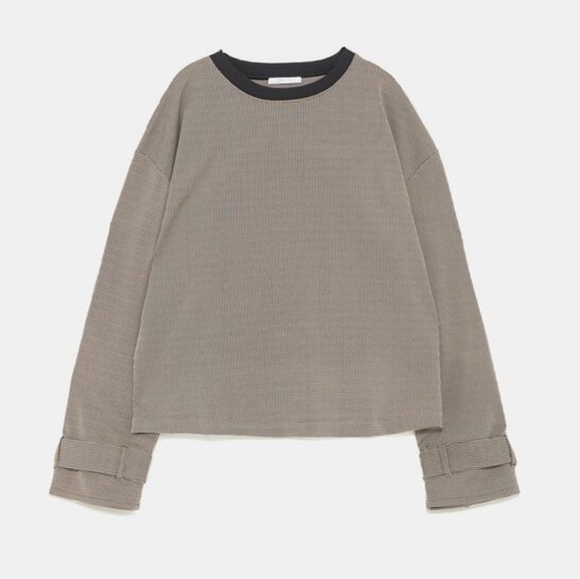 ZARA Houndstooth Plaid Long Sleeve Top - Picture 2 of 12
